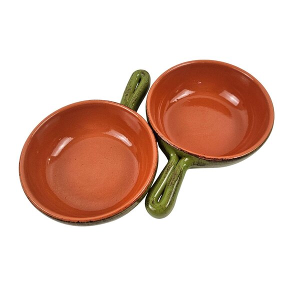 De Silva Other - De Silva Soup Bowls Italy Terracotta Green With Handles Set of 2 Glazed Vintage